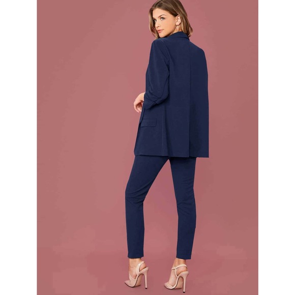 2 piece pantsuit: Shawl Collar Blazer & Paperbag Waist Pants Set green - Picture 5 of 11